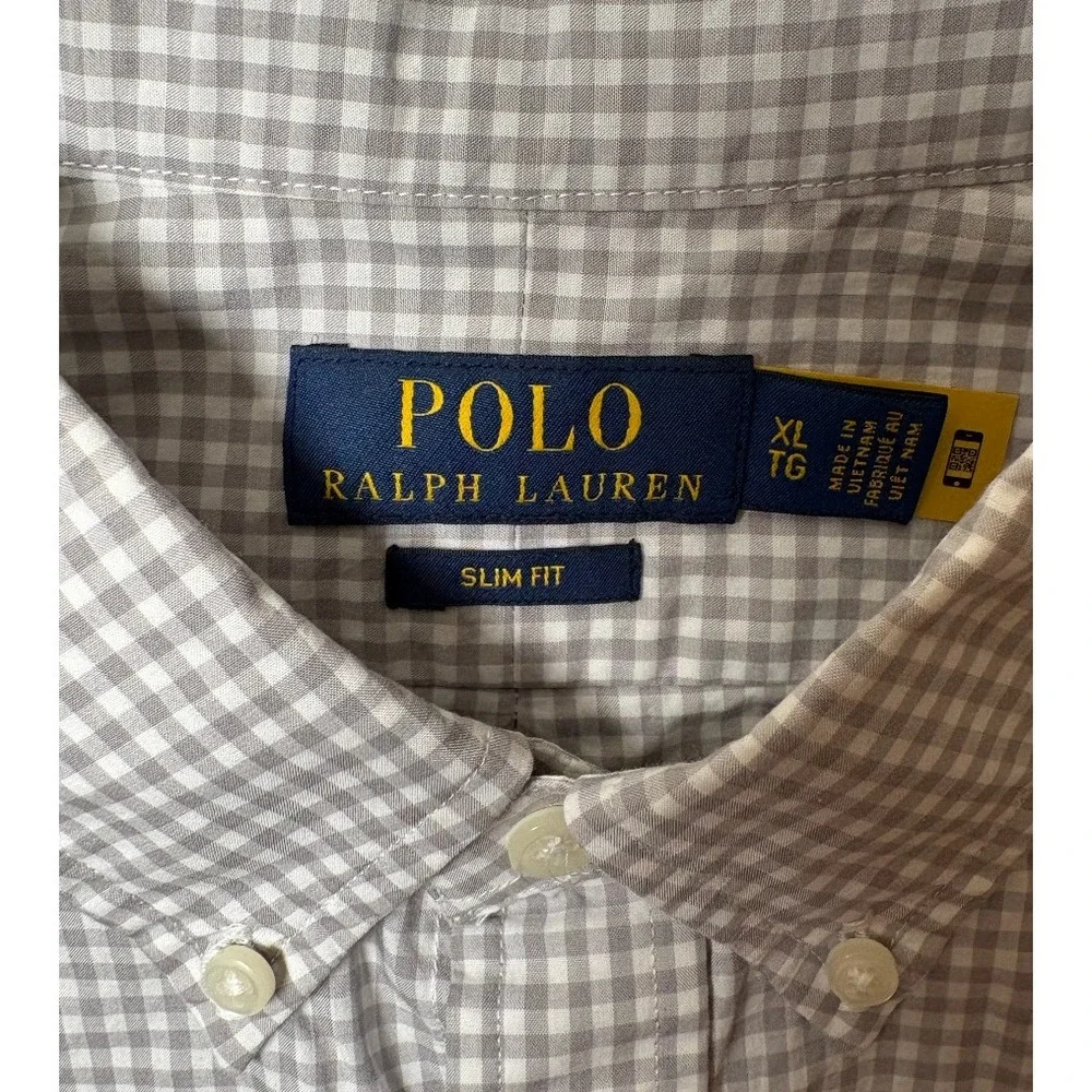Polo Ralph Lauren Gray/White Checkered Button Down Shirt | Slim Fit XL
